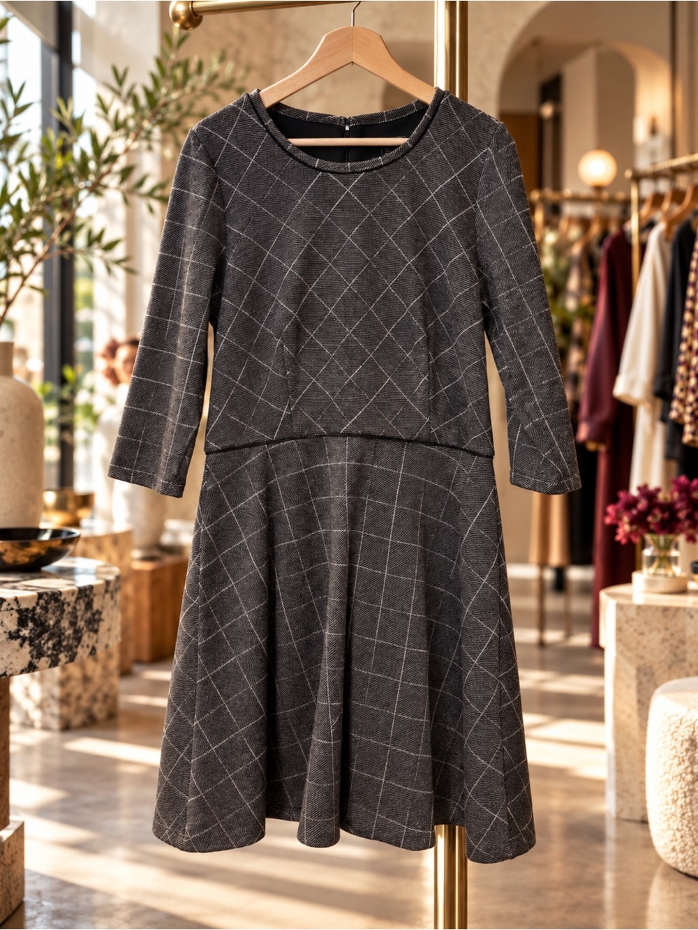 Banana Republic Classic Windowpane Fit & Flare Dress | Size 14